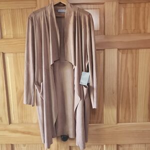 Bagatelle Light Brown Open Front Duster, Suede Feel, Dry Clean NWT